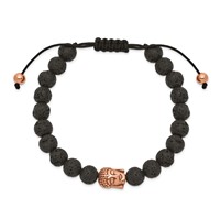 Chisel Stainless Steel Antiqued and Polished Rose IP-plated Buddha Lava Stone Black Macrame Adjustable Bracelet view 2