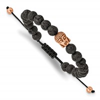 Chisel Stainless Steel Antiqued and Polished Rose IP-plated Buddha Lava Stone Black Macrame Adjustable Bracelet view 1