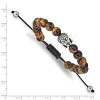 Chisel Stainless Steel Antiqued and Polished Tiger's Eye Buddha Black Macrame Adjustable Bracelet view 3