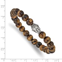 Chisel Stainless Steel Antiqued and Polished Buddha 8mm Tiger's Eye Beaded Stretch Bracelet view 3