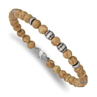 Chisel Stainless Steel Antiqued White Bronze Plated with Grain Stone Beads Bracelet with 1 Inch Extension, 8" view 1