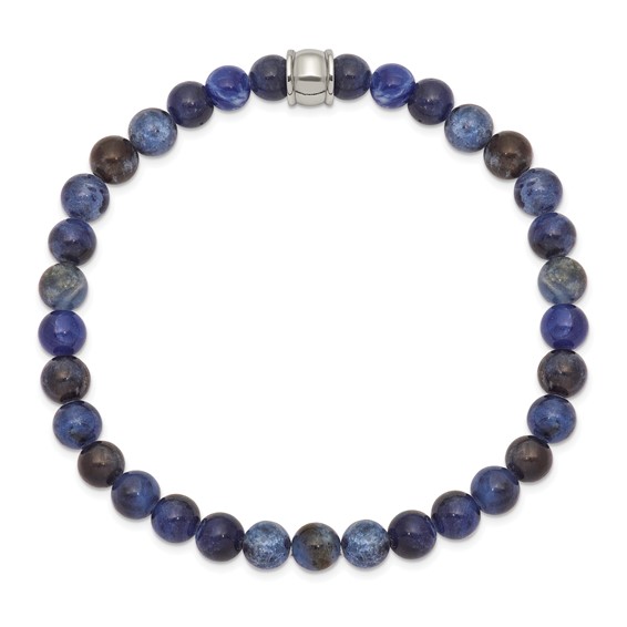 Chisel Stainless Steel Polished 6mm Blue Sodalite Beaded Stretch Bracelet