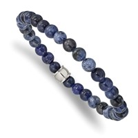 Chisel Stainless Steel Polished 6mm Blue Sodalite Beaded Stretch Bracelet view 1