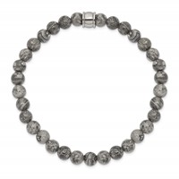 Chisel Stainless Steel Polished 6mm Grey Jasper Beaded Stretch Bracelet view 2