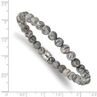 Chisel Stainless Steel Polished 6mm Grey Jasper Beaded Stretch Bracelet view 3