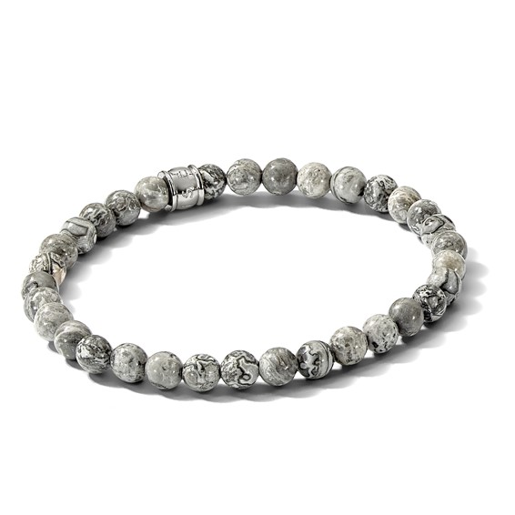 Chisel Stainless Steel Polished 6mm Grey Jasper Beaded Stretch Bracelet