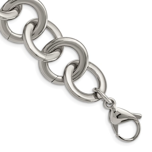 Chisel Stainless Steel Polished Circle Link Bracelet with 1 Inch Extension, 7.5"