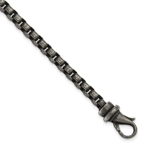 Chisel Stainless Steel Antiqued Box Chain Bracelet, 8.5"