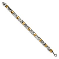 Chisel Stainless Steel Polished Yellow IP-plated Byzantine Bracelet, 8.25" view 2