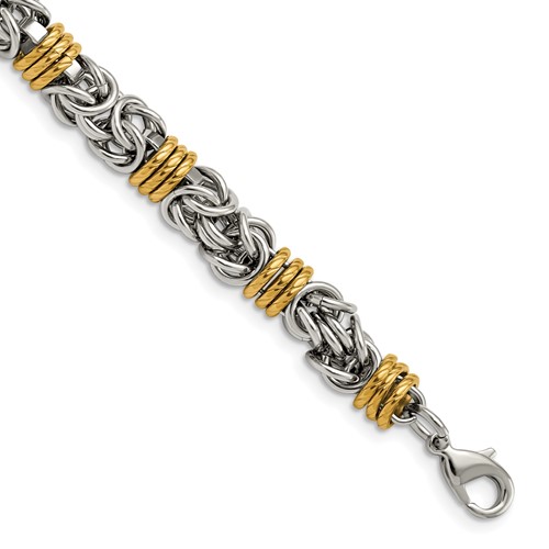 Chisel Stainless Steel Polished Yellow IP-plated Byzantine Bracelet, 8.25"