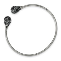 Chisel Stainless Steel Polished Bangle with Hematite Flexible Cuff view 2