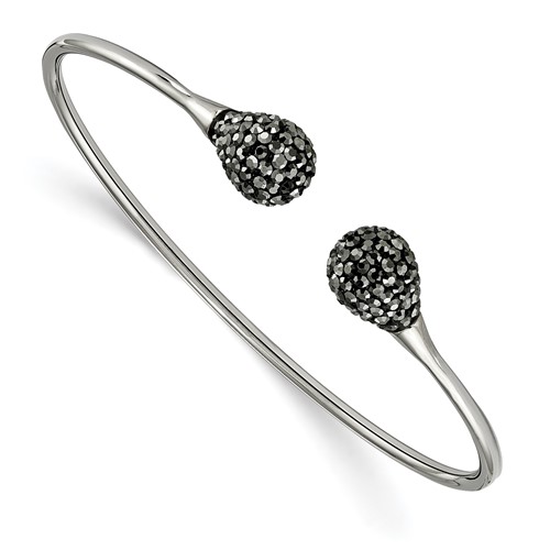 Chisel Stainless Steel Polished Bangle with Hematite Flexible Cuff
