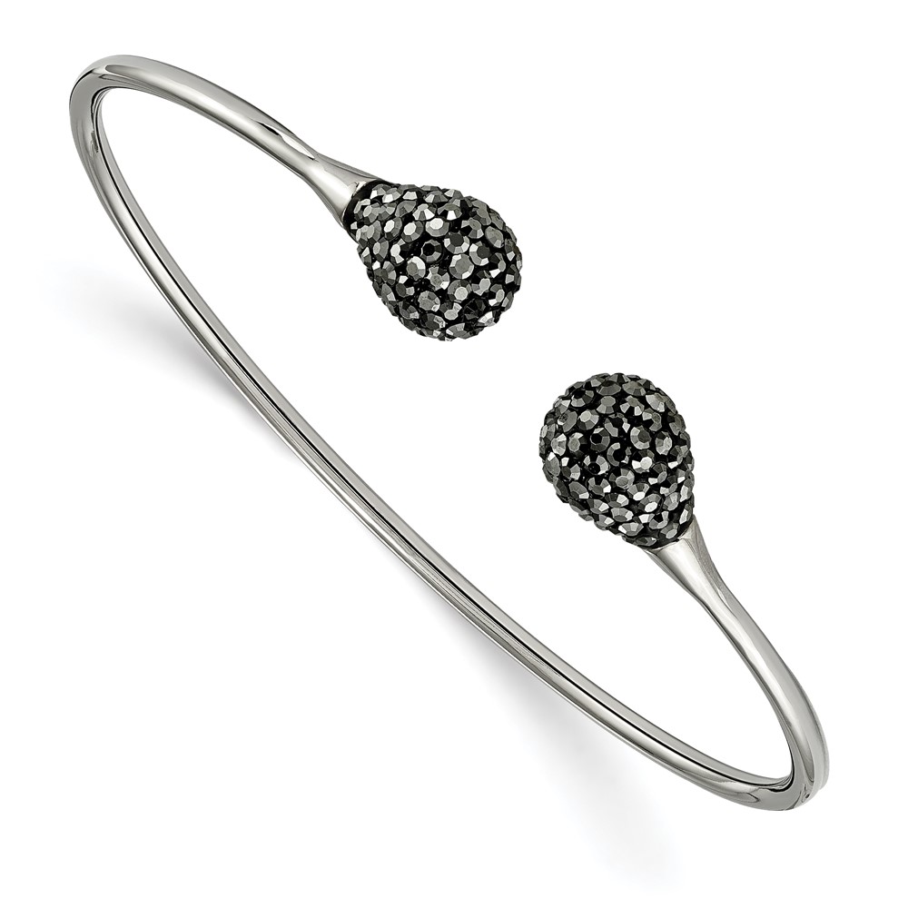 Stainless Steel Polished with Hematite Flexible Cuff Bangle