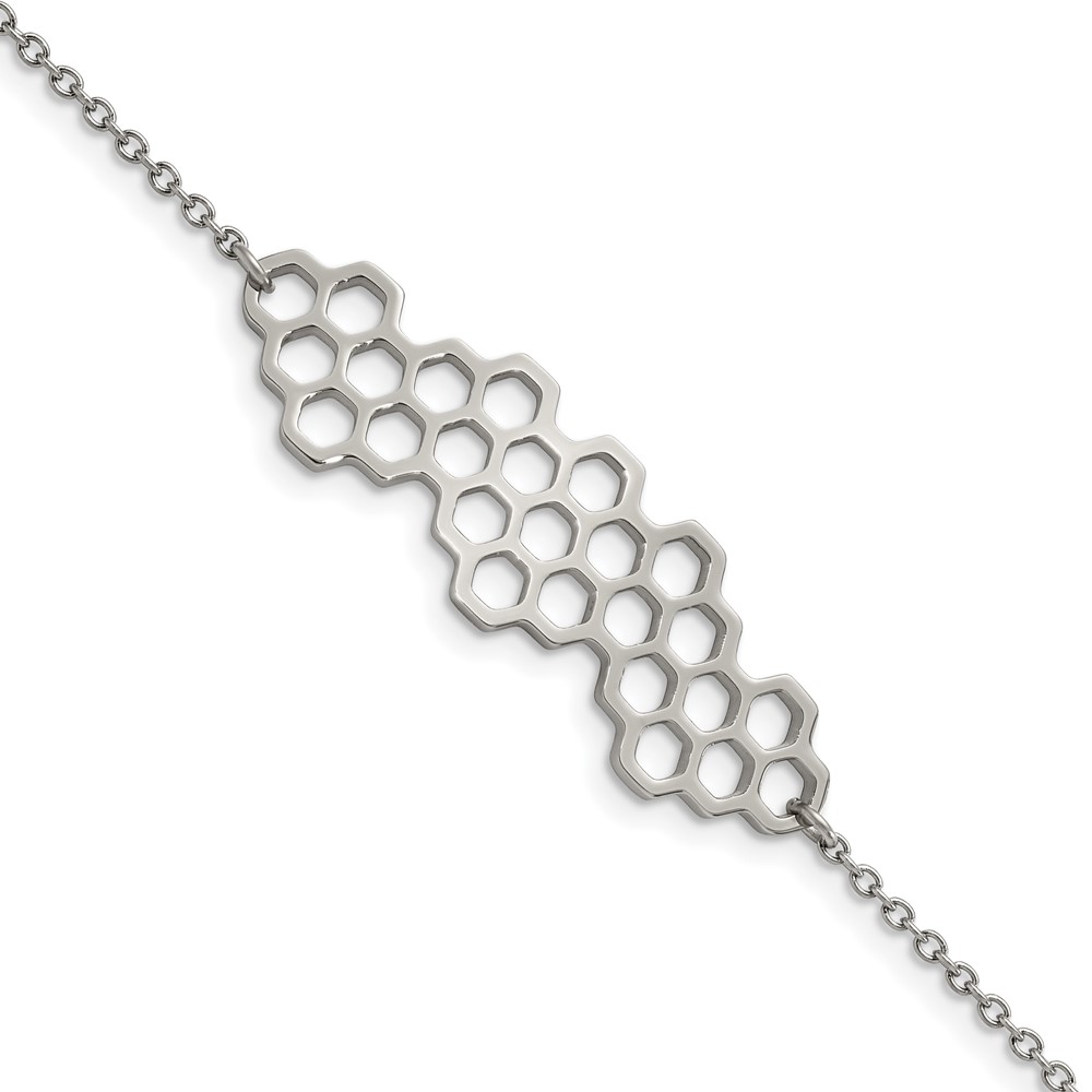 Stainless Steel Polished Honeycomb Bracelet with 1in Ext., 7"