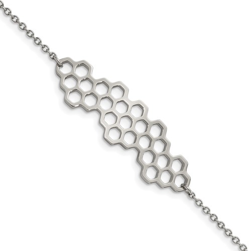 Stainless Steel Polished Honeycomb Bracelet with 1in Ext., 7"