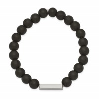Chisel Stainless Steel Brushed ID Plate 8mm Black Agate Beaded Stretch Bracelet view 2