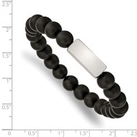 Chisel Stainless Steel Brushed ID Plate 8mm Black Agate Beaded Stretch Bracelet view 3