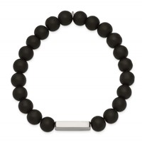 Chisel Stainless Steel Polished ID Plate 8mm Black Agate Beaded Stretch Bracelet view 2