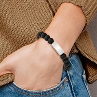Chisel Stainless Steel Polished ID Plate 8mm Black Agate Beaded Stretch Bracelet view 4