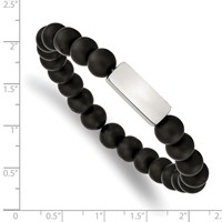 Chisel Stainless Steel Polished ID Plate 8mm Black Agate Beaded Stretch Bracelet view 3