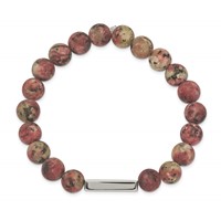 Chisel Stainless Steel Polished ID Plate 8.5mm Rhodochrosite Beaded Stretch Bracelet view 2