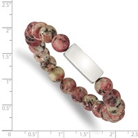 Chisel Stainless Steel Polished ID Plate 8.5mm Rhodochrosite Beaded Stretch Bracelet view 3