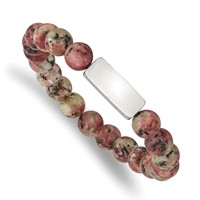 Chisel Stainless Steel Polished ID Plate 8.5mm Rhodochrosite Beaded Stretch Bracelet view 1
