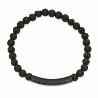 Chisel Stainless Steel Brushed and Polished Black and Blue IP-plated Bracelet with 6mm Lava Stone Beaded Stretch view 2