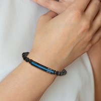 Chisel Stainless Steel Brushed and Polished Black and Blue IP-plated Bracelet with 6mm Lava Stone Beaded Stretch view 4
