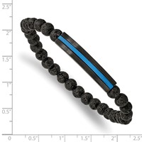 Chisel Stainless Steel Brushed and Polished Black and Blue IP-plated Bracelet with 6mm Lava Stone Beaded Stretch view 3