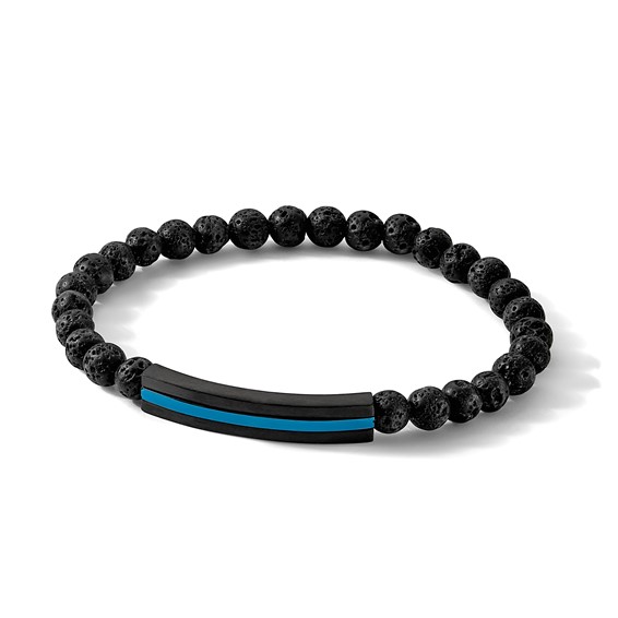 Chisel Stainless Steel Brushed and Polished Black and Blue IP-plated with 6mm Lava Stone Beaded Stretch Bracelet