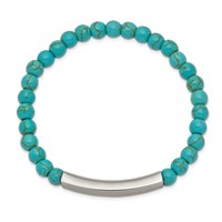 Chisel Stainless Steel Polished ID Plate 6mm Reconstructed Turquoise Beaded Stretch Bracelet view 2