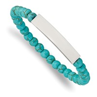 Chisel Stainless Steel Polished ID Plate 6mm Reconstructed Turquoise Beaded Stretch Bracelet view 1