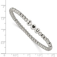 Chisel Stainless Steel Antiqued and Polished I Heart U 4mm Beaded Stretch Bracelet view 3