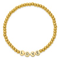 Chisel Stainless Steel Antiqued and Polished Yellow IP-plated Love 4mm Beaded Stretch Bracelet view 2