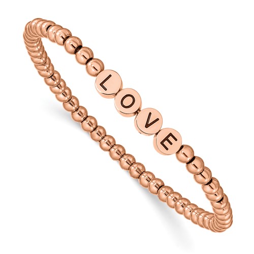 Chisel Stainless Steel Antiqued and Polished Rose IP-plated Love 4mm Stretch Bracelet