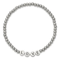Chisel Stainless Steel Antiqued and Polished Love 4mm Beaded Stretch Bracelet view 2