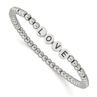 Chisel Stainless Steel Antiqued and Polished Love 4mm Beaded Stretch Bracelet view 1