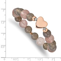 Chisel Stainless Steel Polished Rose IP-plated Heart 10mm Grey Agate and Strawberry Quartz Beaded Stretch Bracelet view 3