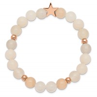 Chisel Stainless Steel Polished Rose IP-plated Star 8.5mm Pink and White Aventurine Beaded Stretch Bracelet view 2