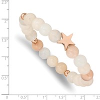 Chisel Stainless Steel Polished Rose IP-plated Star 8.5mm Pink and White Aventurine Beaded Stretch Bracelet view 3