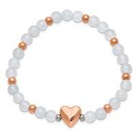 Chisel Stainless Steel Polished Rose IP-plated Heart 6mm White Agate Beaded Stretch Bracelet view 2