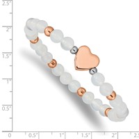 Chisel Stainless Steel Polished Rose IP-plated Heart 6mm White Agate Beaded Stretch Bracelet view 3