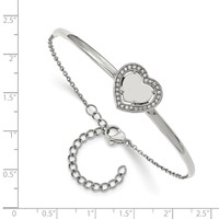 Chisel Stainless Steel Polished with CZ Heart Bangle Bracelet with 2 Inch Extension, 6.5" view 2