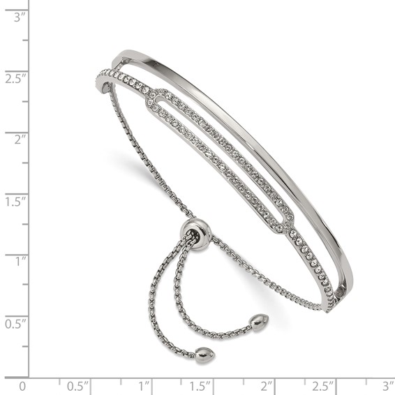 Chisel Stainless Steel Polished with Crystals Adjustable Bangle Bracelet
