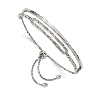 Chisel Stainless Steel Polished with Crystals Adjustable Bangle Bracelet