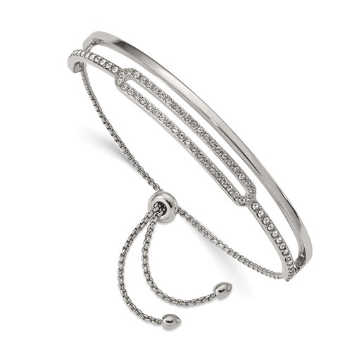 Chisel Stainless Steel Polished Bracelet with Crystals Adjustable Bangle