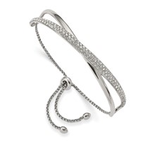 Chisel Stainless Steel Polished Bracelet with Crystals Adjustable Bangle view 1