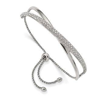 Chisel Stainless Steel Polished with Crystals Adjustable Bangle Bracelet