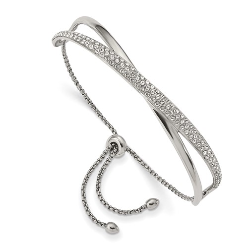 Chisel Stainless Steel Polished Bracelet with Crystals Adjustable Bangle